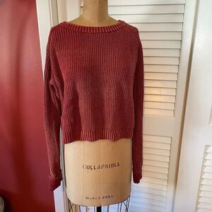 LE LIS | red cropped ribbed boxy sweater L